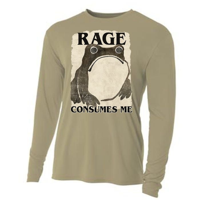 Retro Japanese Frog Funny Meme Quote Rage Consumes Me Cooling Performance Long Sleeve Crew