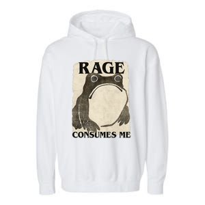 Retro Japanese Frog Funny Meme Quote Rage Consumes Me Garment-Dyed Fleece Hoodie