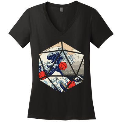 Rpg Japanese Great Wave Gamer Women's V-Neck T-Shirt