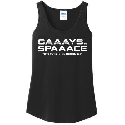 Ross Johnson Gaaays Spaaace Live Long & Be Fabulous Ladies Essential Tank