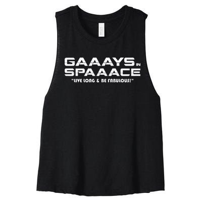 Ross Johnson Gaaays Spaaace Live Long & Be Fabulous Women's Racerback Cropped Tank