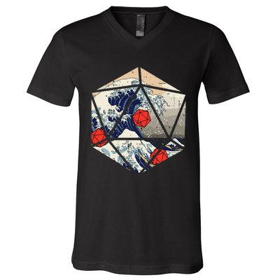 Rpg Japanese Great Wave Gamer V-Neck T-Shirt