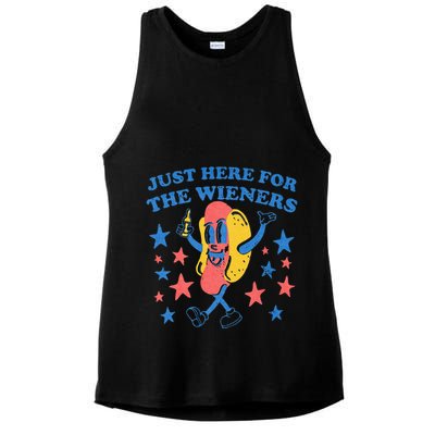 Retro Just Here For The Wieners 4th Of July Funny Hot Dog Ladies PosiCharge Tri-Blend Wicking Tank