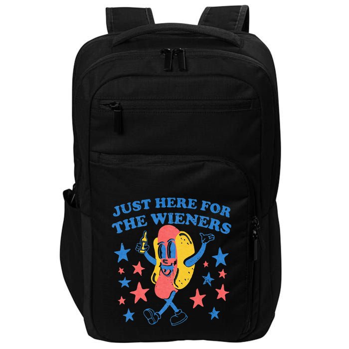Retro Just Here For The Wieners 4th Of July Funny Hot Dog Impact Tech Backpack