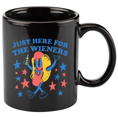 Retro Just Here For The Wieners 4th Of July Funny Hot Dog 11oz C Handle Ceramic Mug