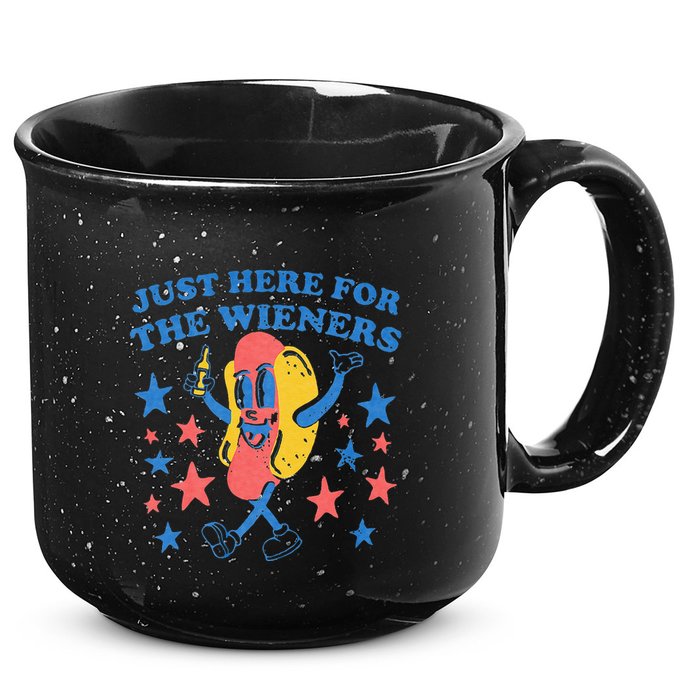 Retro Just Here For The Wieners 4th Of July Funny Hot Dog 15oz Campfire Ceramic Mug