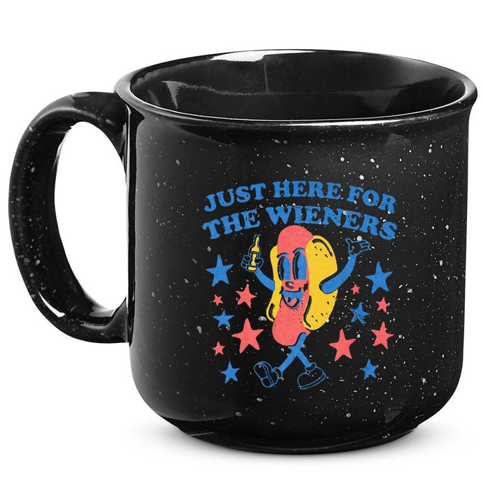 Retro Just Here For The Wieners 4th Of July Funny Hot Dog 15oz Campfire Ceramic Mug
