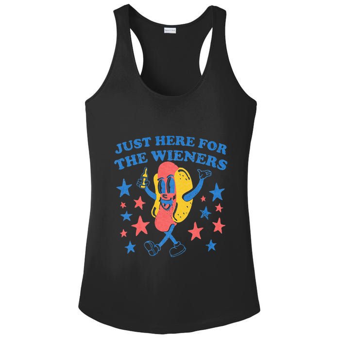 Retro Just Here For The Wieners 4th Of July Funny Hot Dog Ladies PosiCharge Competitor Racerback Tank