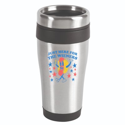 Retro Just Here For The Wieners 4th Of July Funny Hot Dog 16oz Travel Tumbler