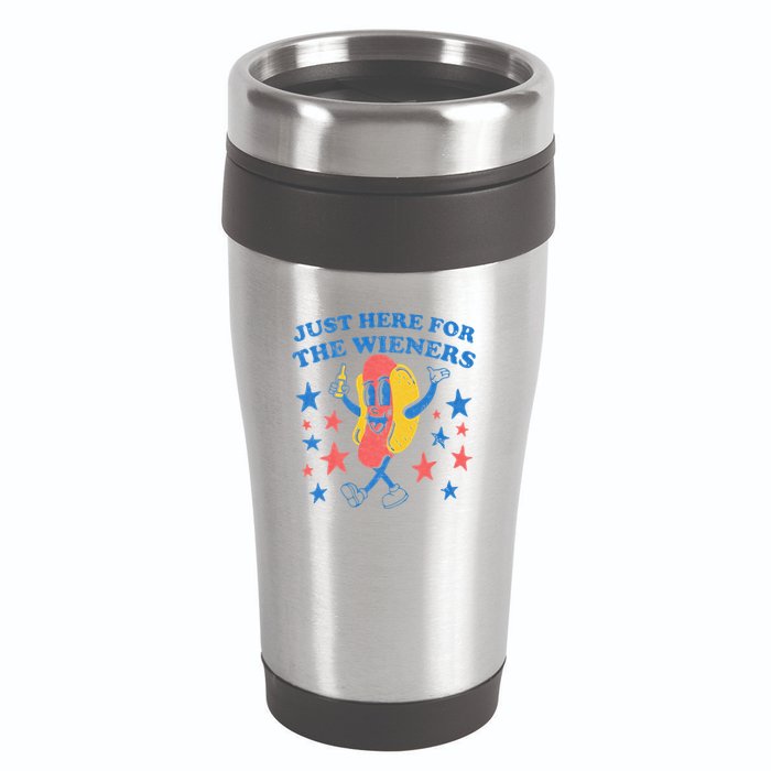 Retro Just Here For The Wieners 4th Of July Funny Hot Dog 16oz Travel Tumbler