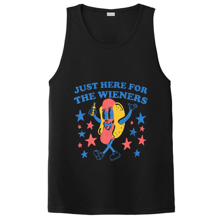 Retro Just Here For The Wieners 4th Of July Funny Hot Dog PosiCharge Competitor Tank