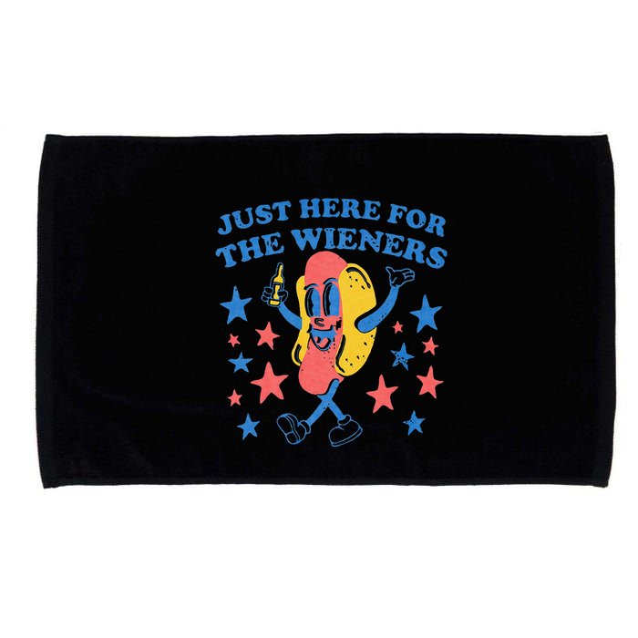 Retro Just Here For The Wieners 4th Of July Funny Hot Dog Microfiber Hand Towel