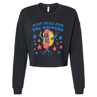 Retro Just Here For The Wieners 4th Of July Funny Hot Dog Cropped Pullover Crew