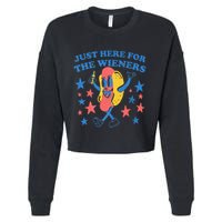 Retro Just Here For The Wieners 4th Of July Funny Hot Dog Cropped Pullover Crew