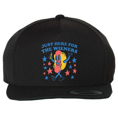 Retro Just Here For The Wieners 4th Of July Funny Hot Dog Wool Snapback Cap