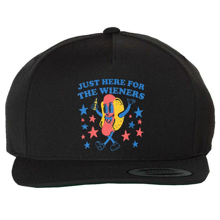 Retro Just Here For The Wieners 4th Of July Funny Hot Dog Wool Snapback Cap