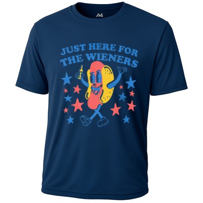 Retro Just Here For The Wieners 4th Of July Funny Hot Dog Performance Shirt