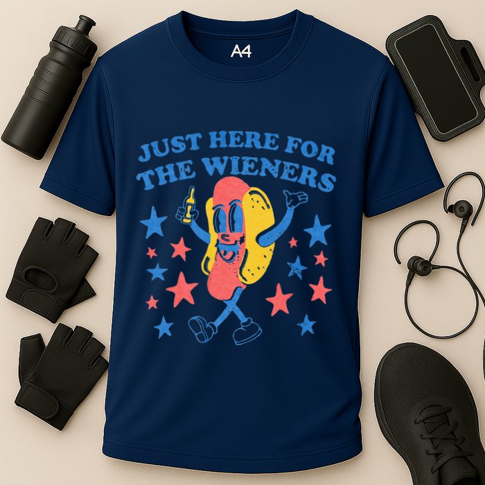 Retro Just Here For The Wieners 4th Of July Funny Hot Dog Performance Shirt