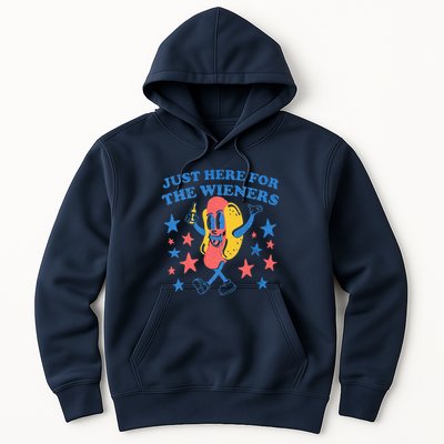 Retro Just Here For The Wieners 4th Of July Funny Hot Dog Hoodie