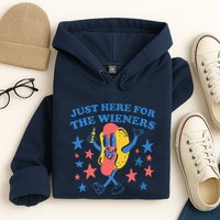 Retro Just Here For The Wieners 4th Of July Funny Hot Dog Hoodie