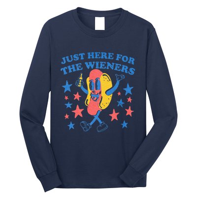 Retro Just Here For The Wieners 4th Of July Funny Hot Dog Long Sleeve Shirt