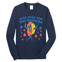 Retro Just Here For The Wieners 4th Of July Funny Hot Dog Long Sleeve Shirt