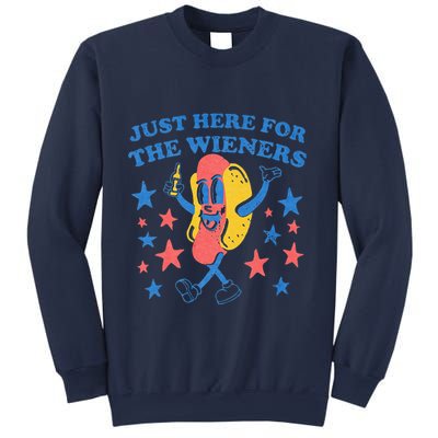 Retro Just Here For The Wieners 4th Of July Funny Hot Dog Sweatshirt