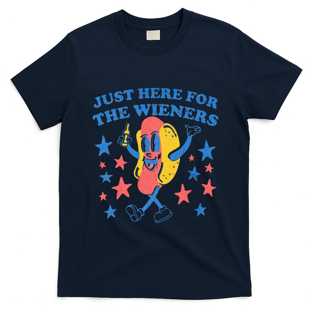 Retro Just Here For The Wieners 4th Of July Funny Hot Dog T-Shirt