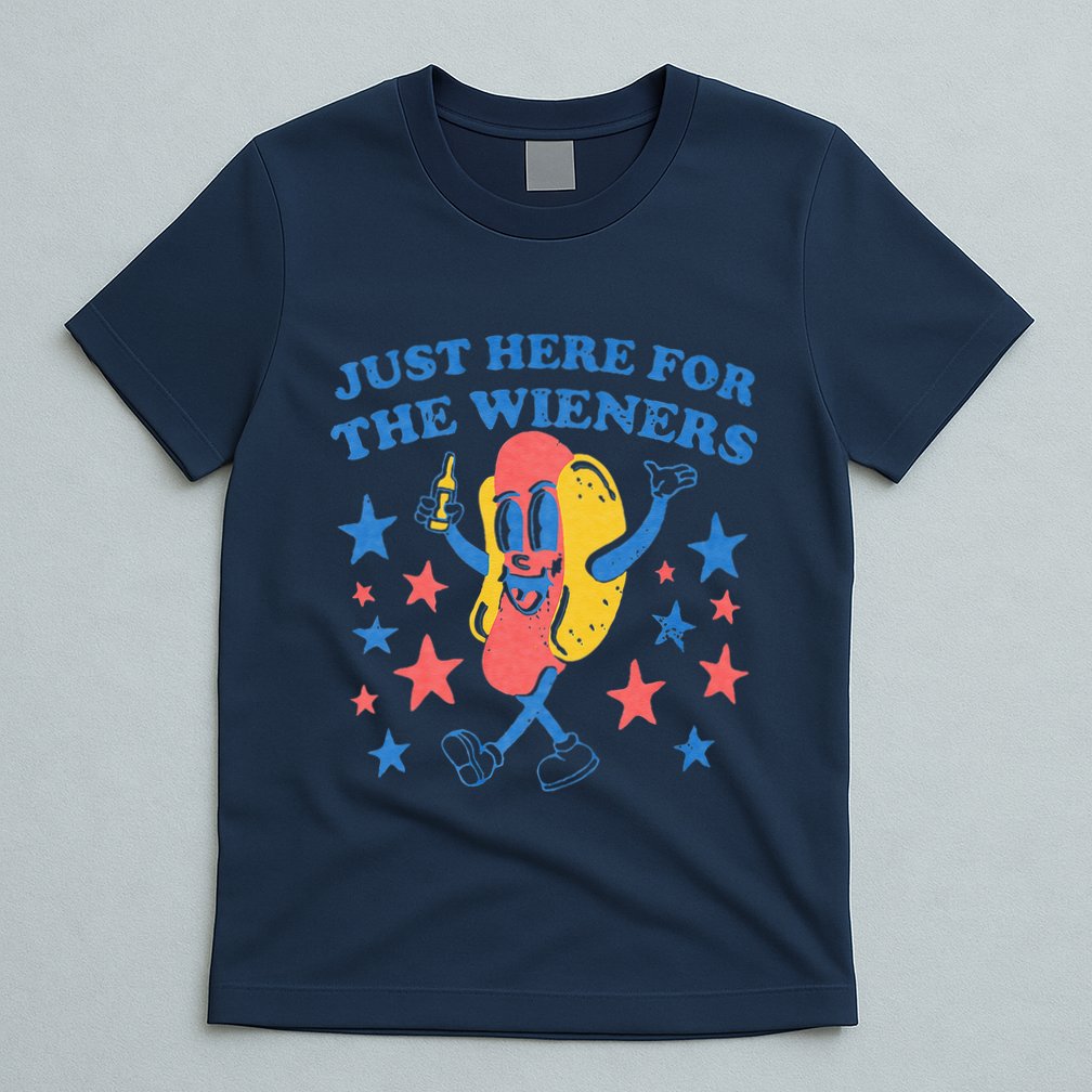 Retro Just Here For The Wieners 4th Of July Funny Hot Dog T-Shirt