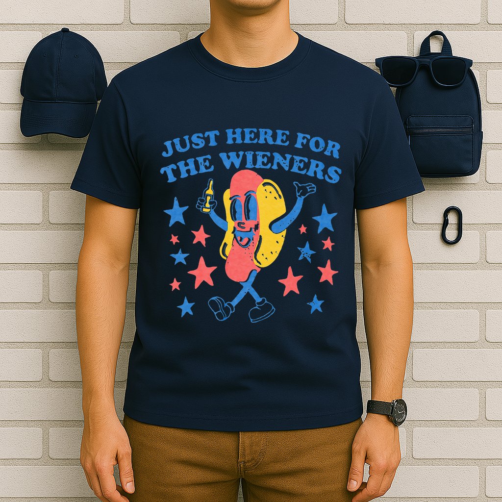 Retro Just Here For The Wieners 4th Of July Funny Hot Dog T-Shirt