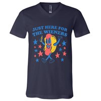 Retro Just Here For The Wieners 4th Of July Funny Hot Dog V-Neck T-Shirt
