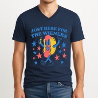 Retro Just Here For The Wieners 4th Of July Funny Hot Dog V-Neck T-Shirt
