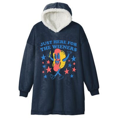Retro Just Here For The Wieners 4th Of July Funny Hot Dog Hooded Wearable Blanket