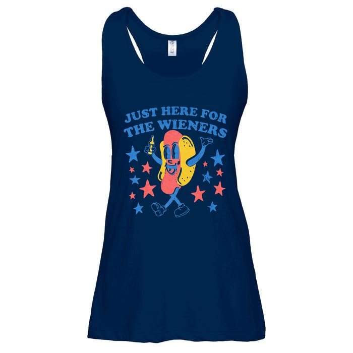 Retro Just Here For The Wieners 4th Of July Funny Hot Dog Ladies Essential Flowy Tank