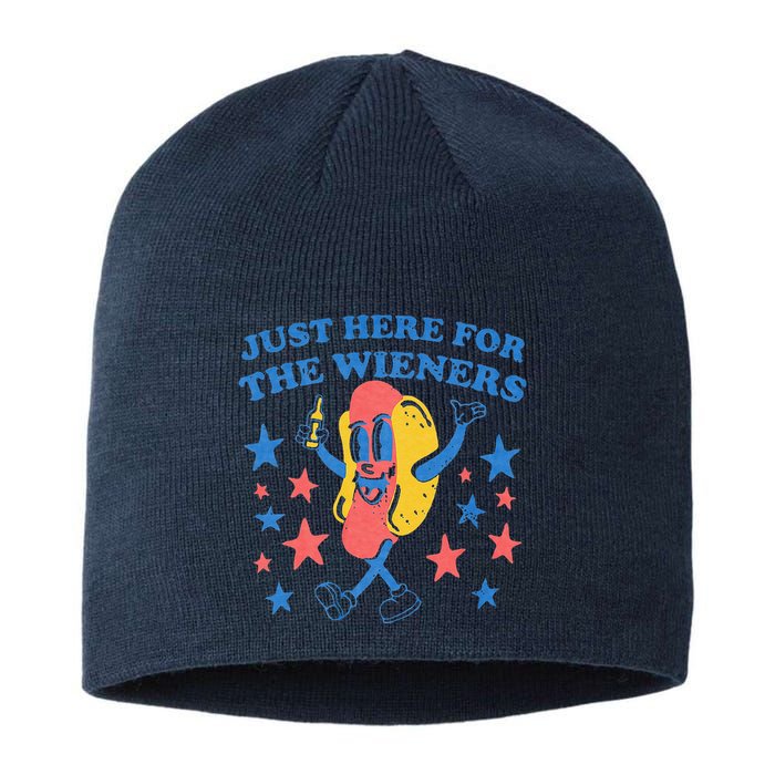Retro Just Here For The Wieners 4th Of July Funny Hot Dog Sustainable Beanie