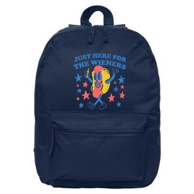 Retro Just Here For The Wieners 4th Of July Funny Hot Dog 16 in Basic Backpack