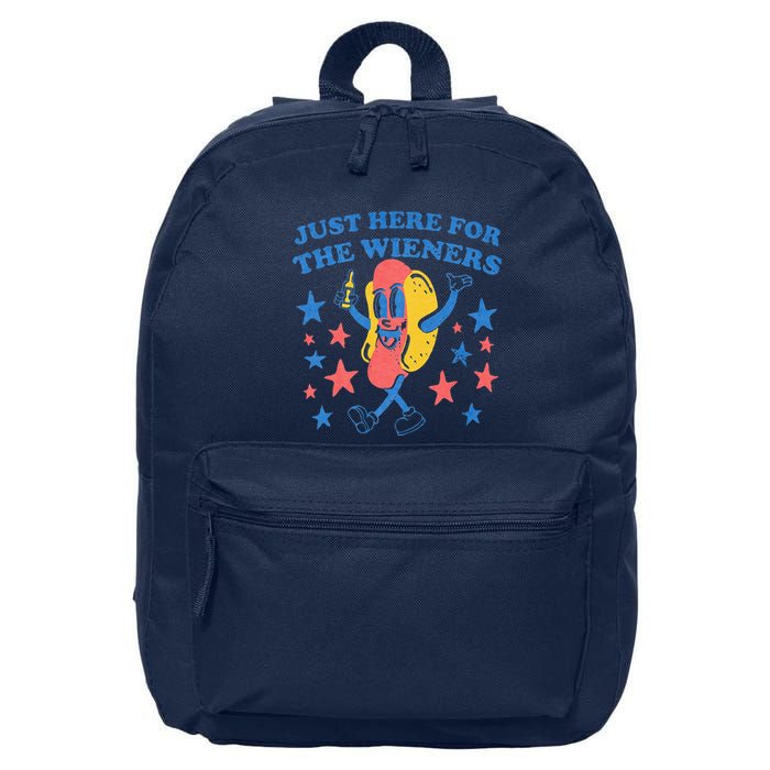 Retro Just Here For The Wieners 4th Of July Funny Hot Dog 16 in Basic Backpack