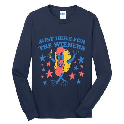 Retro Just Here For The Wieners 4th Of July Funny Hot Dog Tall Long Sleeve T-Shirt