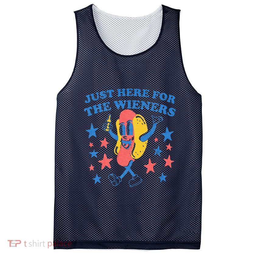 Retro Just Here For The Wieners 4th Of July Funny Hot Dog Mesh Reversible Basketball Jersey Tank