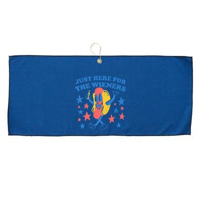 Retro Just Here For The Wieners 4th Of July Funny Hot Dog Large Microfiber Waffle Golf Towel