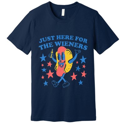 Retro Just Here For The Wieners 4th Of July Funny Hot Dog Premium T-Shirt