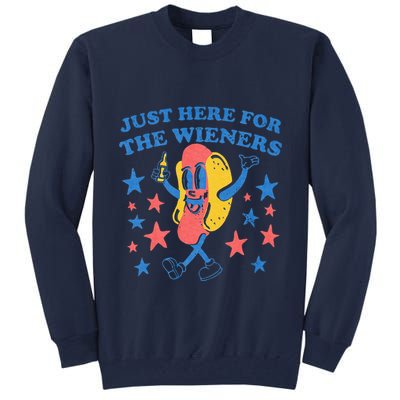 Retro Just Here For The Wieners 4th Of July Funny Hot Dog Tall Sweatshirt