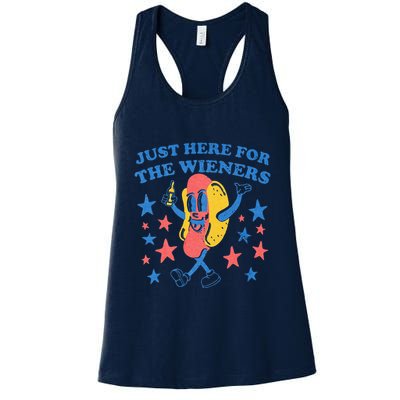 Retro Just Here For The Wieners 4th Of July Funny Hot Dog Womens Tank Top