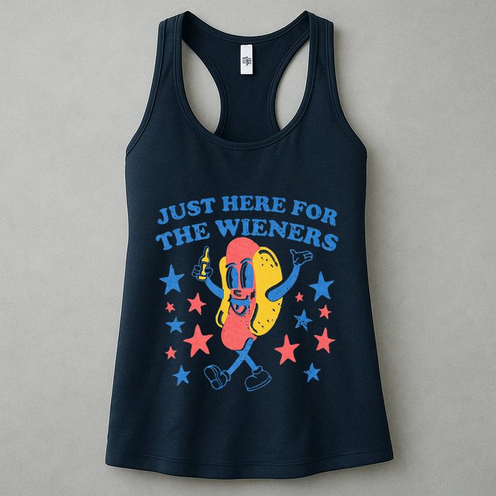 Retro Just Here For The Wieners 4th Of July Funny Hot Dog Womens Tank Top