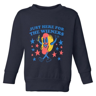 Retro Just Here For The Wieners 4th Of July Funny Hot Dog Toddler Sweatshirt
