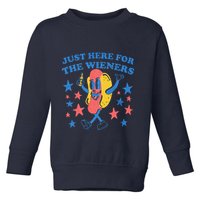 Retro Just Here For The Wieners 4th Of July Funny Hot Dog Toddler Sweatshirt