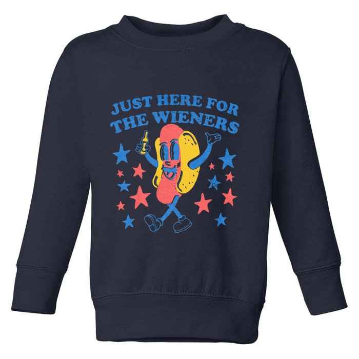 Retro Just Here For The Wieners 4th Of July Funny Hot Dog Toddler Sweatshirt