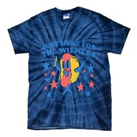 Retro Just Here For The Wieners 4th Of July Funny Hot Dog Tie-Dye T-Shirt