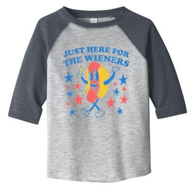 Retro Just Here For The Wieners 4th Of July Funny Hot Dog Toddler Fine Jersey T-Shirt