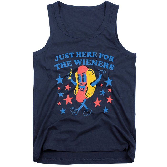 Retro Just Here For The Wieners 4th Of July Funny Hot Dog Tank Top